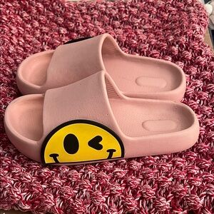Kids Pink Slide Sandals with Smiley Face